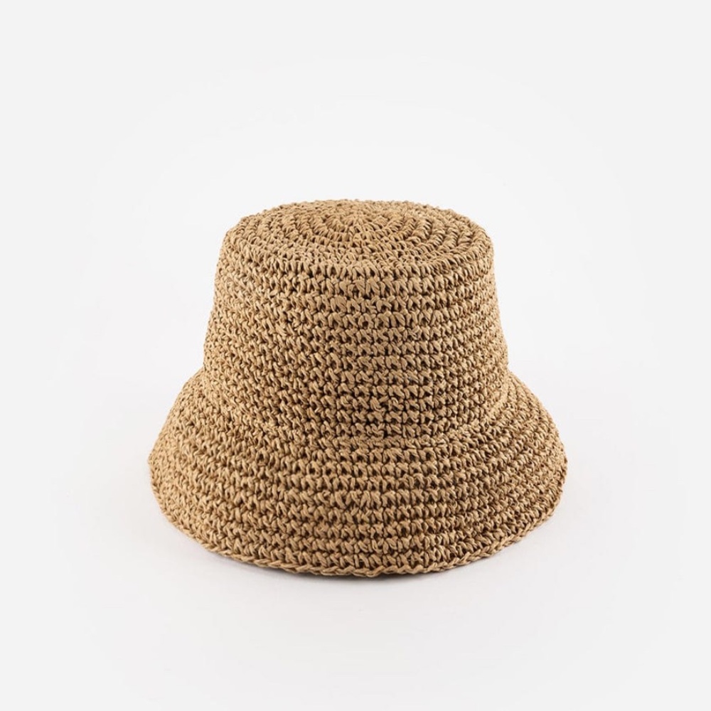 Gigi Pip Sal Crochet Packable Bucket Hat in Natural Brown